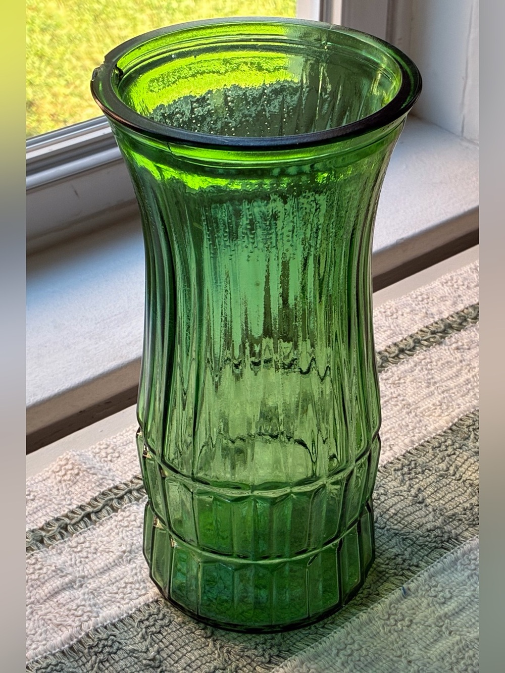 Ribbed Textured Green Glass Vase